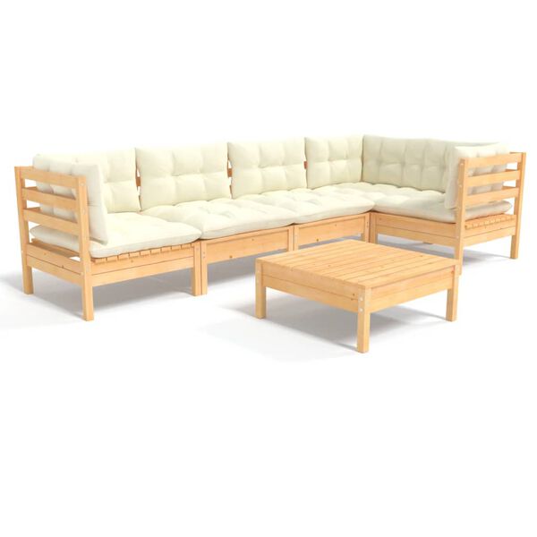 vidaXL 6 Piece Garden Lounge Set with Cream Cushions Pinewood