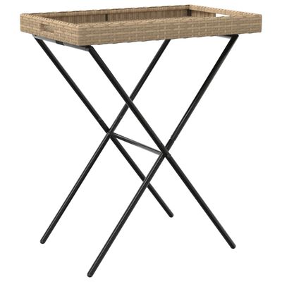 vidaXL Folding Tray Table Beige 65x40x75 cm Poly Rattan