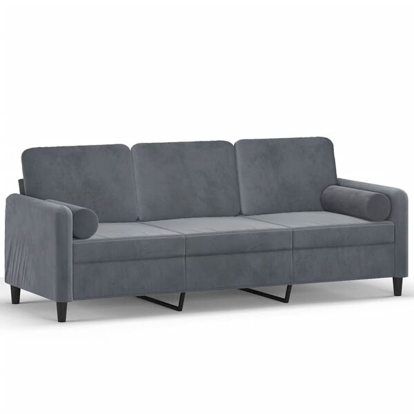 vidaXL 3-Seater Sofa with Throw Pillows Dark Grey 180 cm Velvet