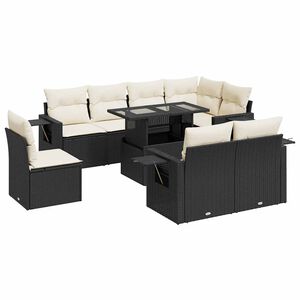 vidaXL 9 Piece Garden Sofa Set with Cushions Black Poly Rattan