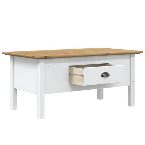 vidaXL Coffee Table BODO White and Brown 100x55x45 cm Solid Wood Pine