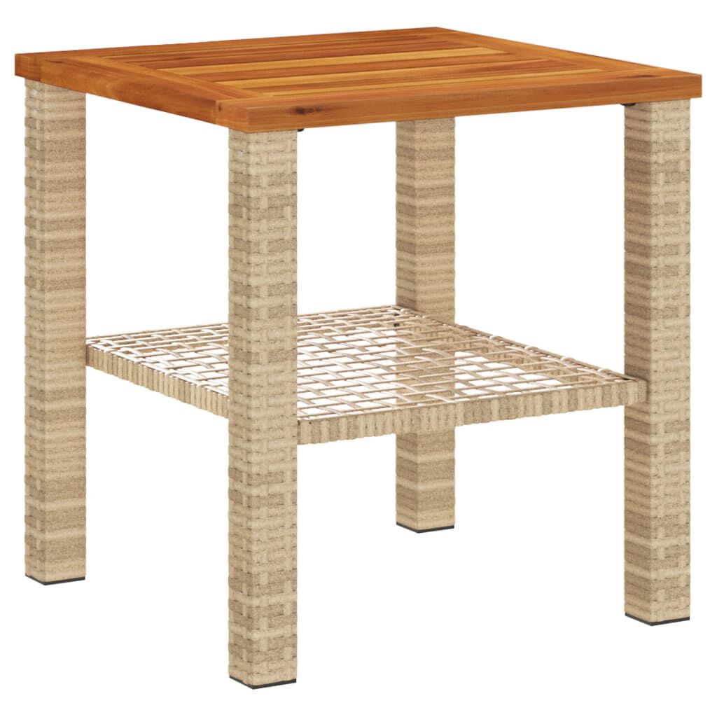 vidaXL Garden Table Beige 40x40x42 cm Poly Rattan Acacia Wood
