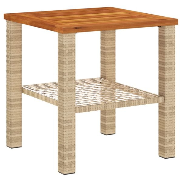 vidaXL Garden Table Beige 40x40x42 cm Poly Rattan Acacia Wood