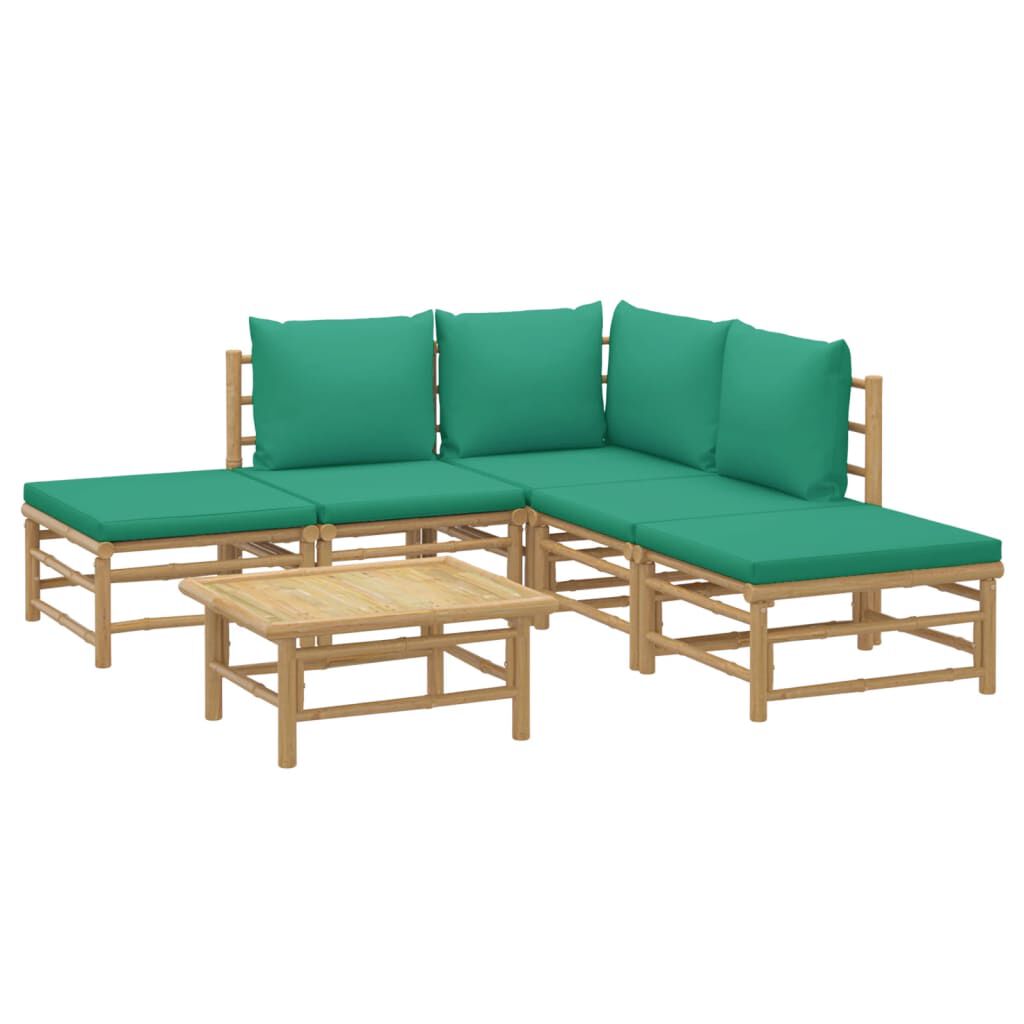 vidaXL 6 Piece Garden Lounge Set with Green Cushions Bamboo