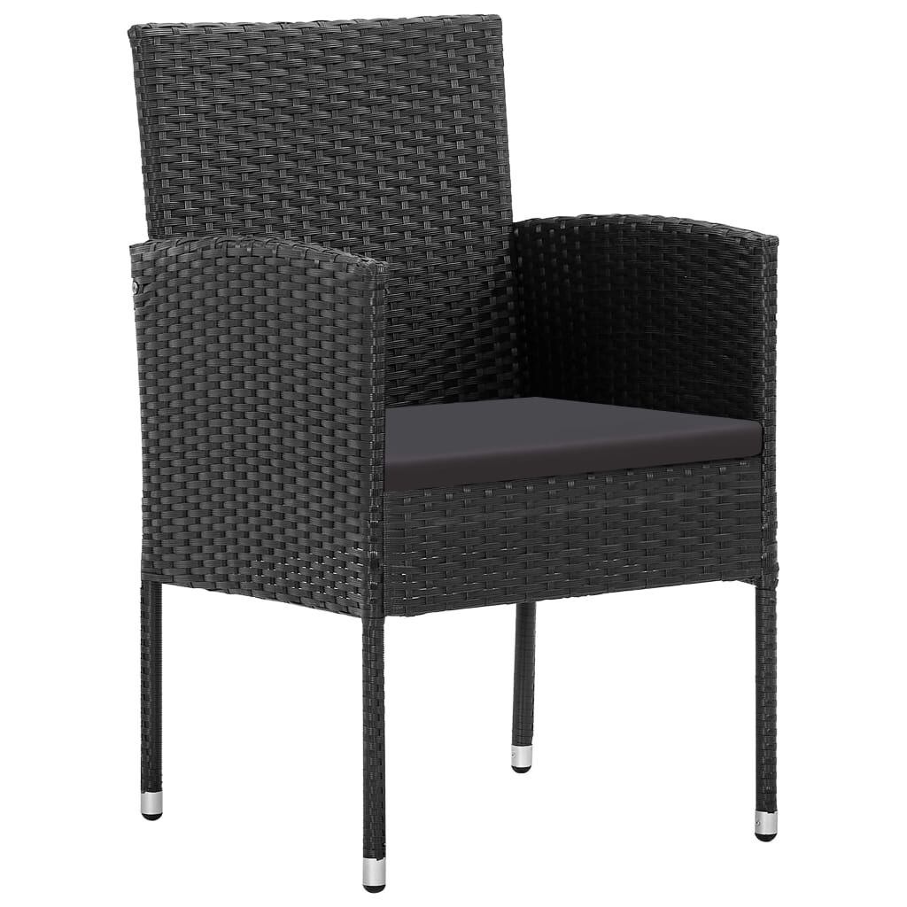 vidaXL 7 Piece Garden Dining Set with Cushions Black Poly Rattan