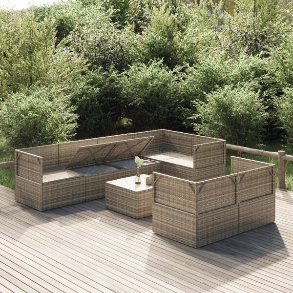 vidaXL 8 Piece Garden Lounge Set with Cushions Grey Poly Rattan