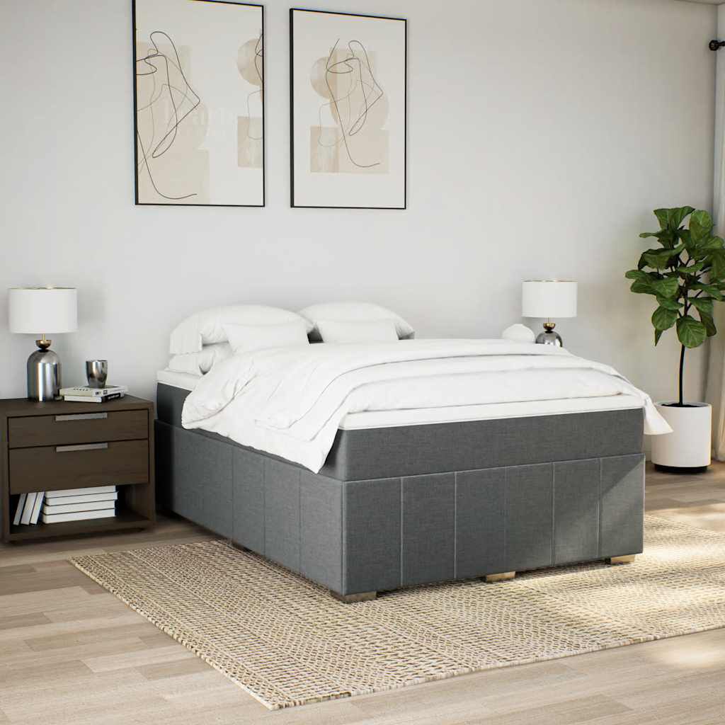 vidaXL Box Spring Bed with Mattress Dark Grey Full Fabric