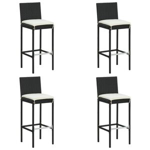 vidaXL Garden Bar Stools with Cushions 4 pcs Black Poly Rattan