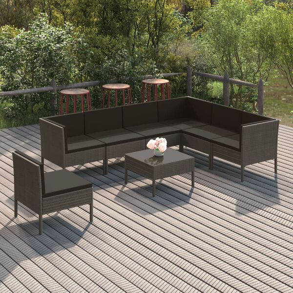 vidaXL 8 Piece Garden Lounge Set with Cushions Poly Rattan Grey