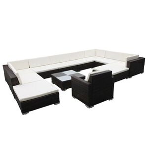 vidaXL 12 Piece Garden Lounge Set with Cushions Poly Rattan Brown