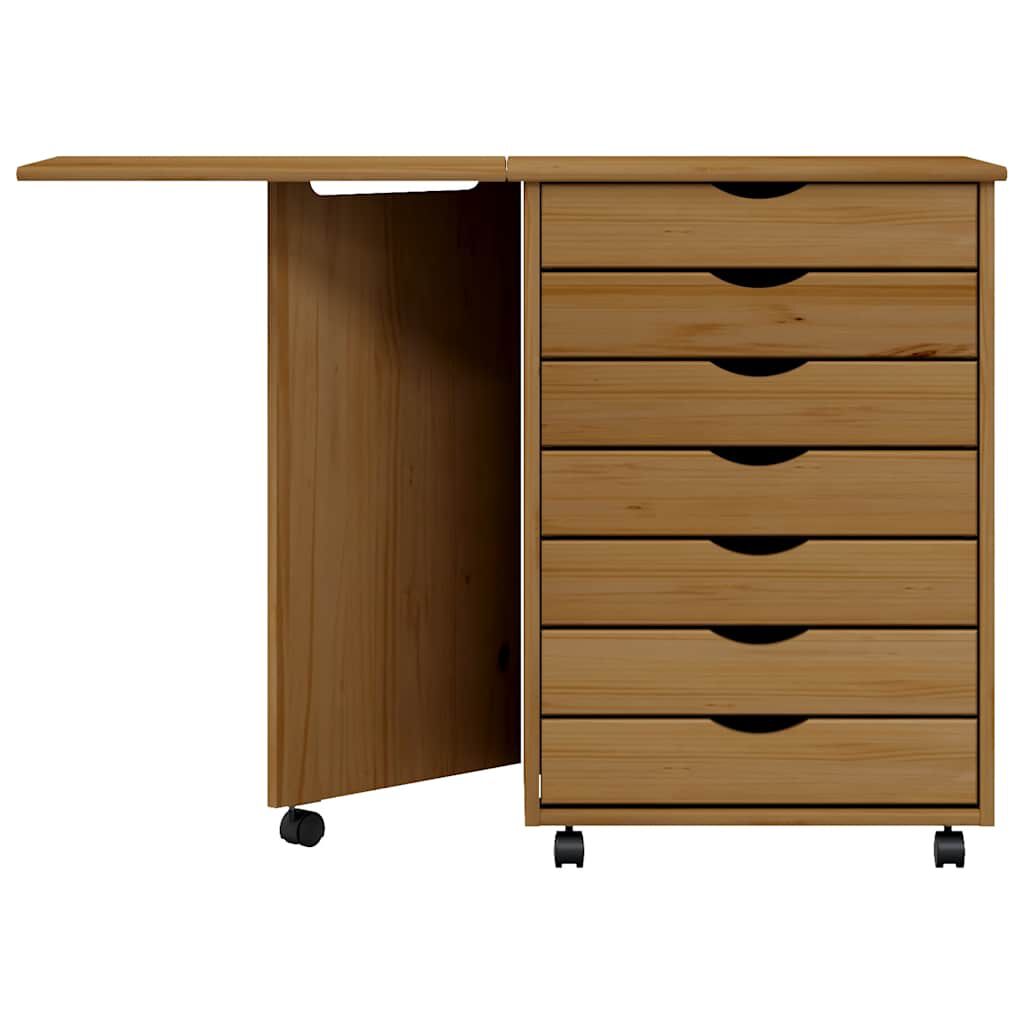 vidaXL Rolling Cabinet with Desk MOSS Honey Brown Solid Wood Pine