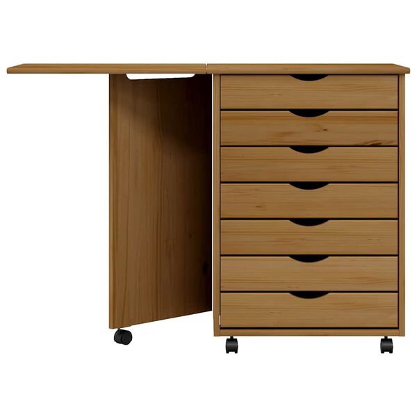 vidaXL Rolling Cabinet with Desk MOSS Honey Brown Solid Wood Pine