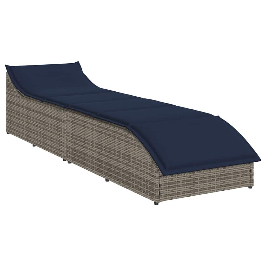 vidaXL Folding Sun Lounger with Cushion and Storage Grey Poly Rattan