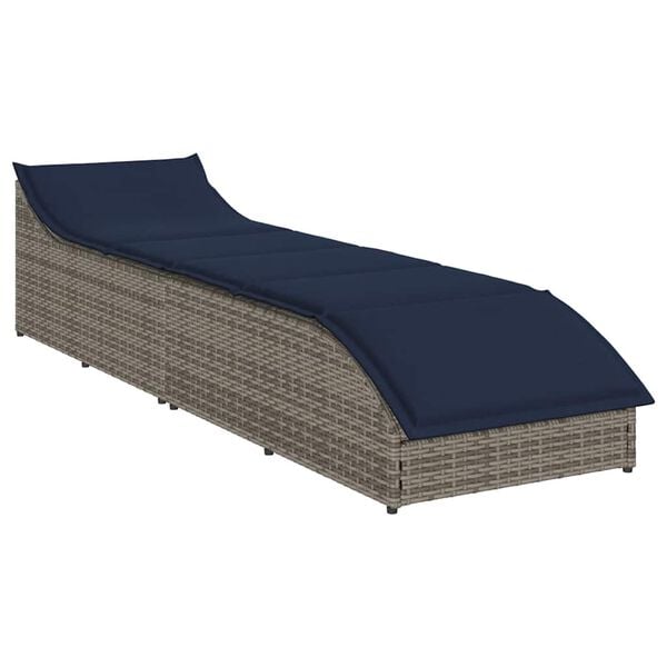vidaXL Folding Sun Lounger with Cushion and Storage Grey Poly Rattan