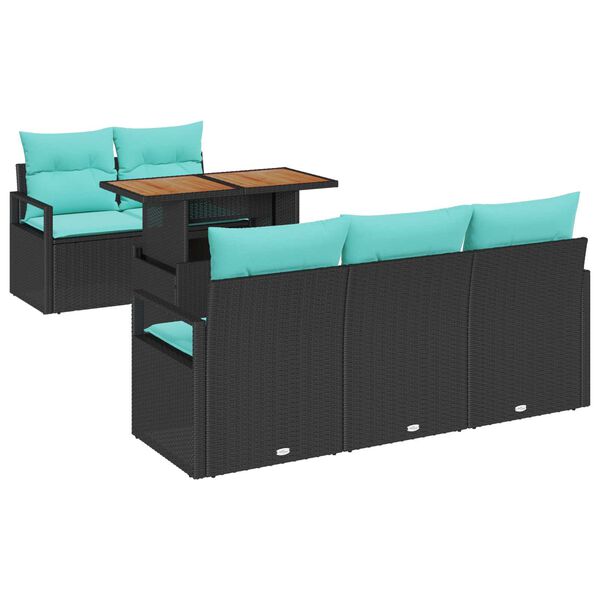 vidaXL 6 Piece Garden Sofa Set with Cushions Black Poly Rattan