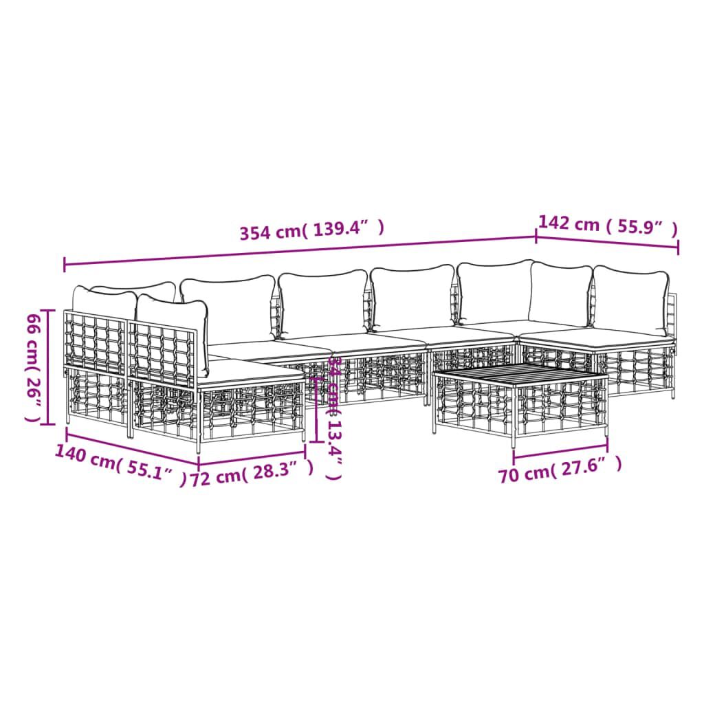 vidaXL 8 Piece Garden Lounge Set with Cushions Anthracite Poly Rattan