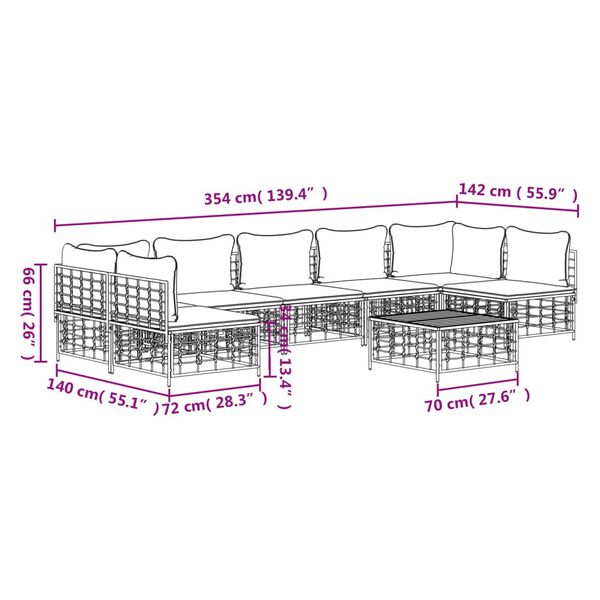 vidaXL 8 Piece Garden Lounge Set with Cushions Anthracite Poly Rattan