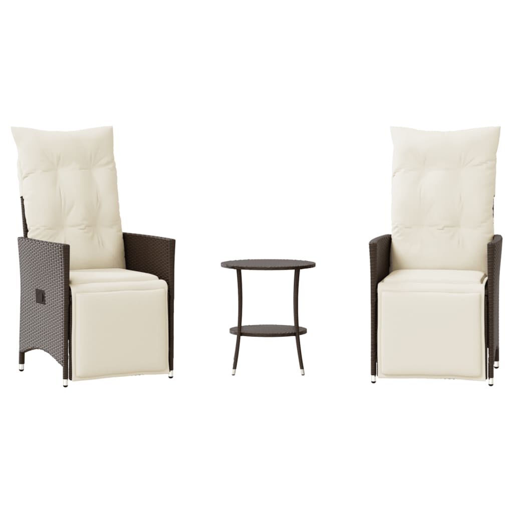 vidaXL 3 Piece Bistro Set with Cushions Brown Poly Rattan