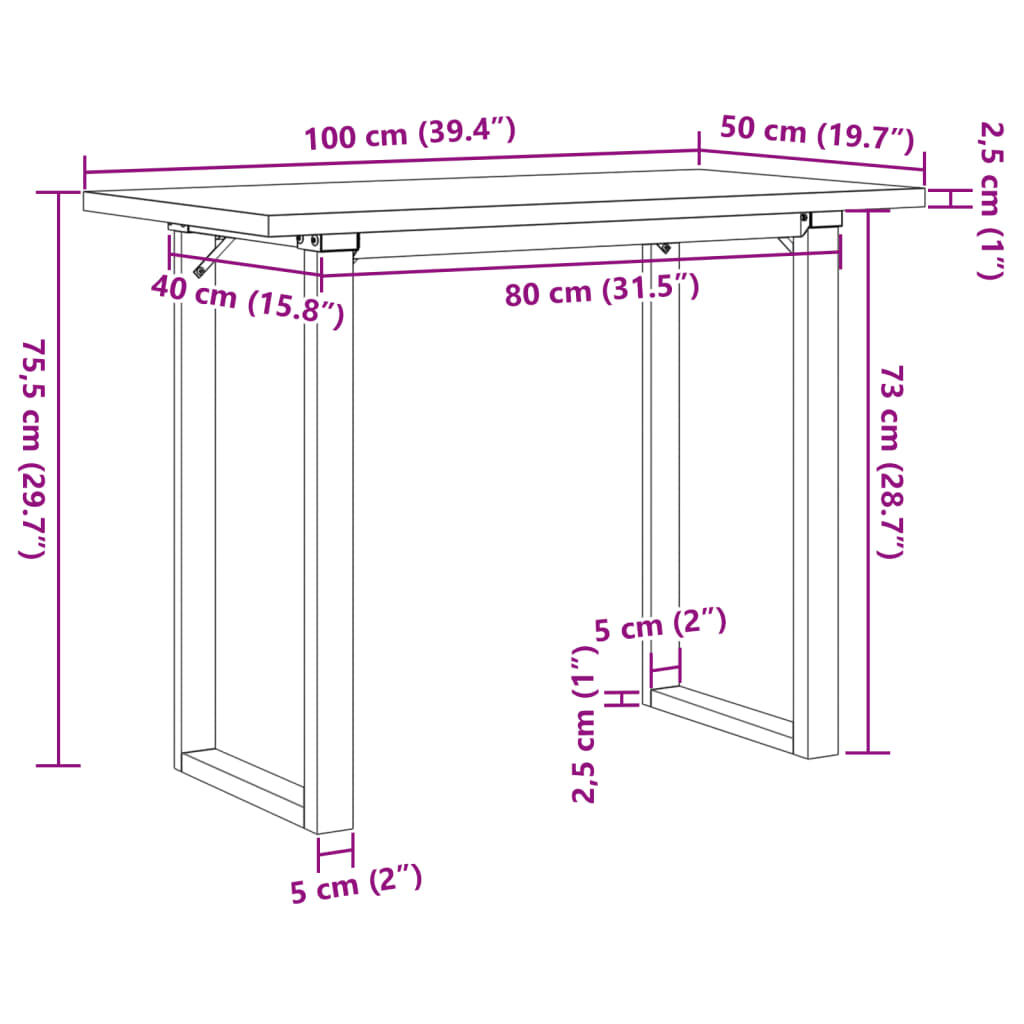 vidaXL Dining Table O-Frame 100x50x75.5 cm Solid Wood Pine and Steel