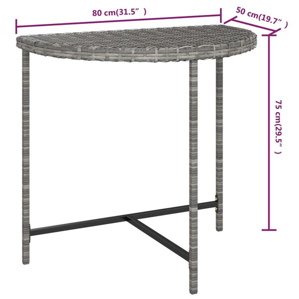 vidaXL Garden Table Grey 80x50x75 cm Poly Rattan