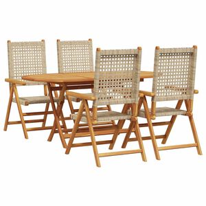vidaXL Garden Dining Set 5 pcs Beige Solid acacia wood and poly rattan