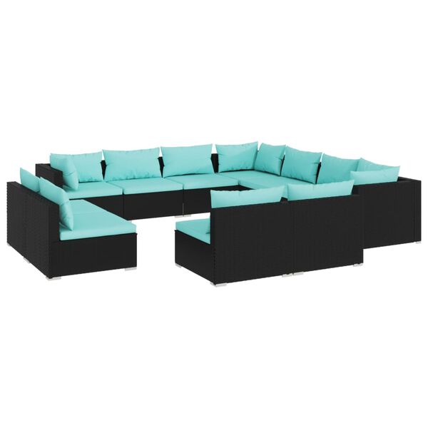 vidaXL 11 Piece Garden Lounge Set with Cushions Black Poly Rattan