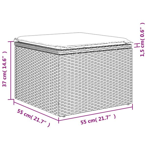 vidaXL Garden Stool with Cushion Black 55x55x37 cm Poly Rattan