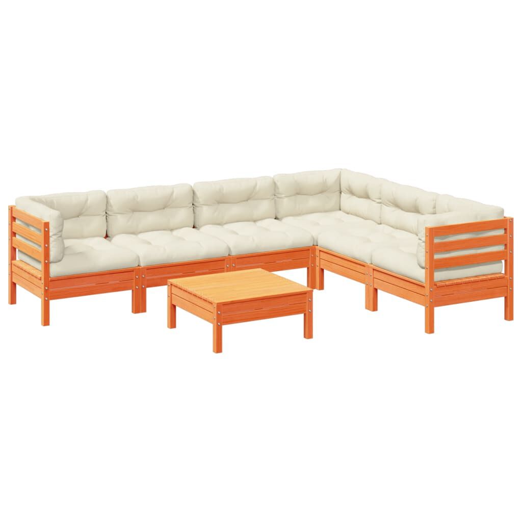 vidaXL 7 Piece Garden Sofa Set with Cushions Wax Brown Solid Wood Pine
