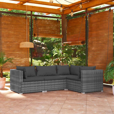 vidaXL 4 Piece Garden Lounge Set with Cushions Poly Rattan Grey