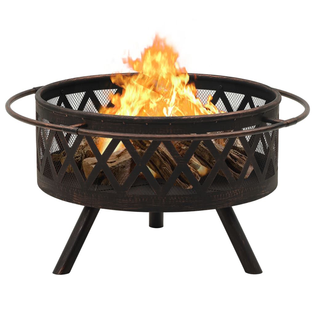 vidaXL Rustic Fire Pit with Poker 76 cm XXL Steel