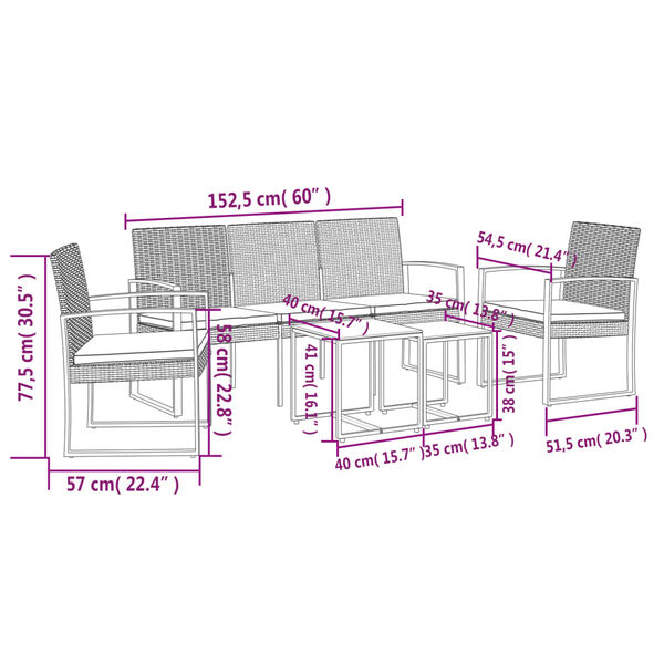 vidaXL 5 piece Garden Dining Set with Cushions Dark Grey PP Rattan