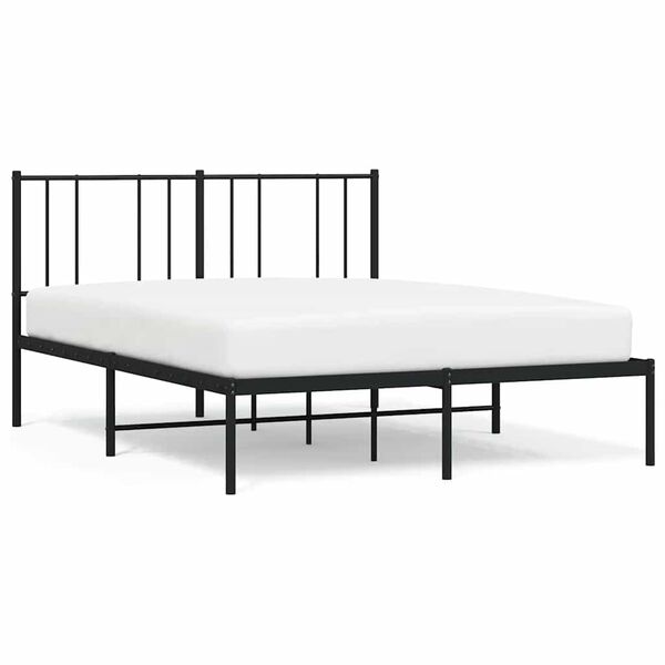 vidaXL Metal Bed Frame without Mattress with Headboard Black 150x200cm
