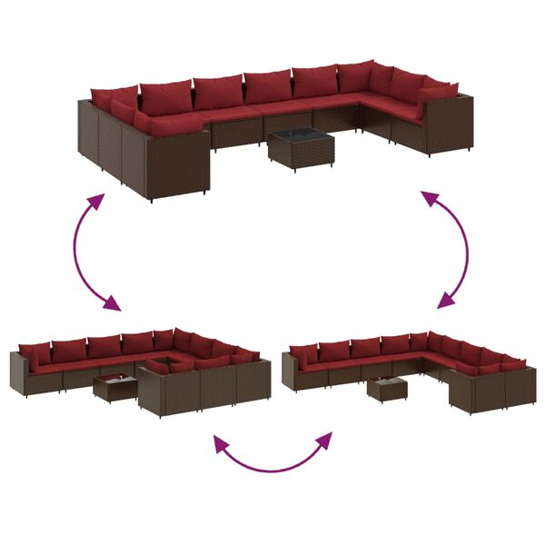 vidaXL 11 Piece Garden Lounge Set with Cushions Brown Poly Rattan