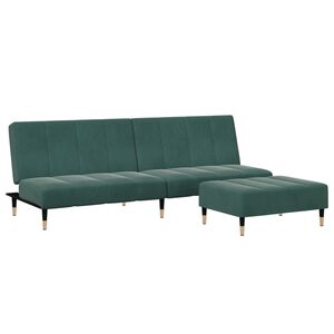 vidaXL 2-Seater Sofa Bed with Footstool Dark Green Velvet
