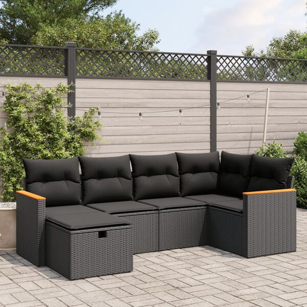vidaXL 6 Piece Garden Sofa Set with Cushions Grey Poly Rattan