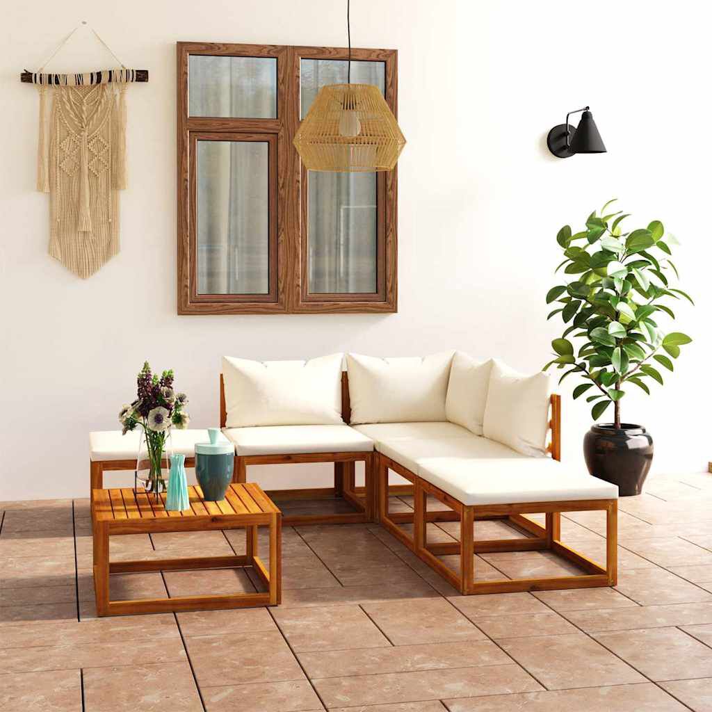 vidaXL 6 Piece Garden Lounge Set with Cushion Cream Solid Acacia Wood