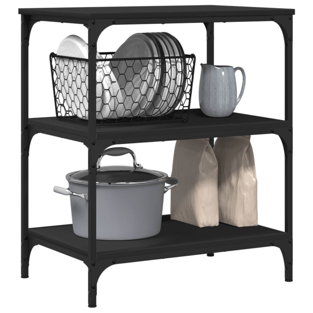 vidaXL Kitchen Trolley Black 60x41x76 cm Engineered Wood