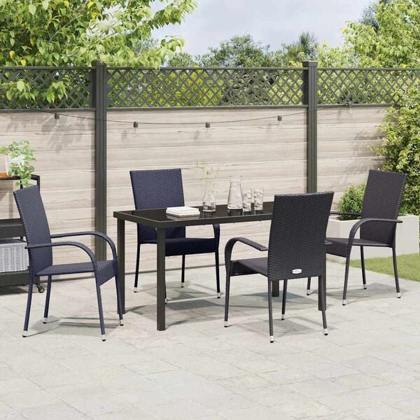 vidaXL Garden Dining Set 5 pcs Black Powder-Coated Steel