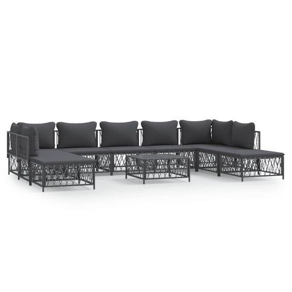 vidaXL 10 Piece Garden Lounge Set with Cushions Anthracite Steel