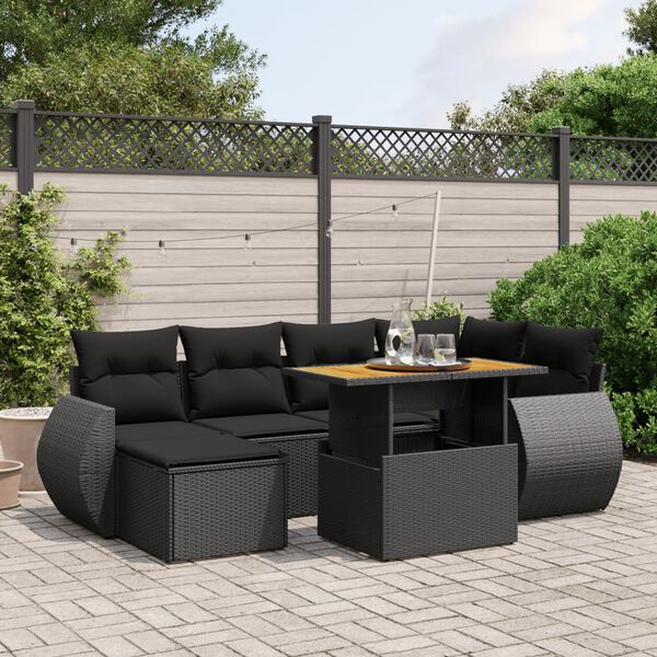 vidaXL 8 Piece Garden Sofa Set with Cushions Black Poly Rattan Acacia