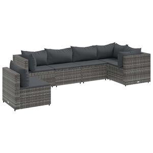 vidaXL 6 Piece Garden Lounge Set with Cushions Grey Poly Rattan