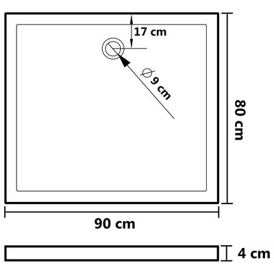 vidaXL Rectangular ABS Shower Base Tray White 80x90 cm