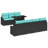 vidaXL Garden Sofa Set with Cushion 8 pcs Black and Blue Poly Rattan