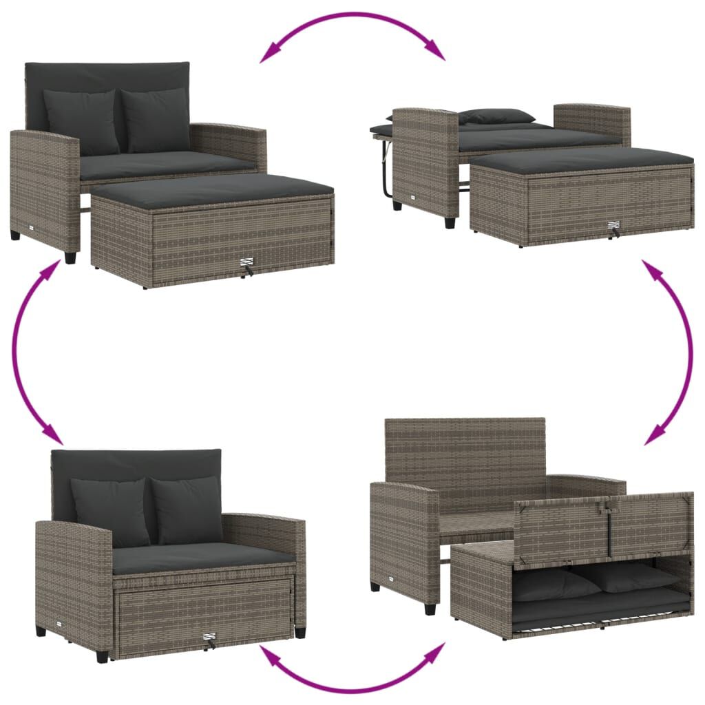 vidaXL Garden Sofa with Cushions 2-Seater Grey Poly Rattan