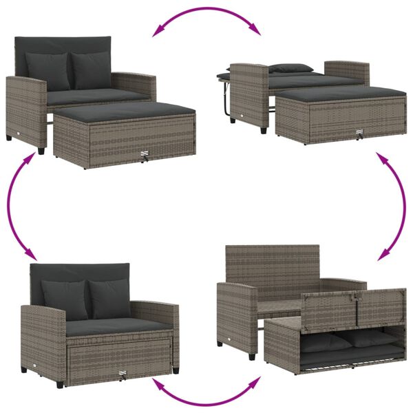 vidaXL Garden Sofa with Cushions 2-Seater Grey Poly Rattan