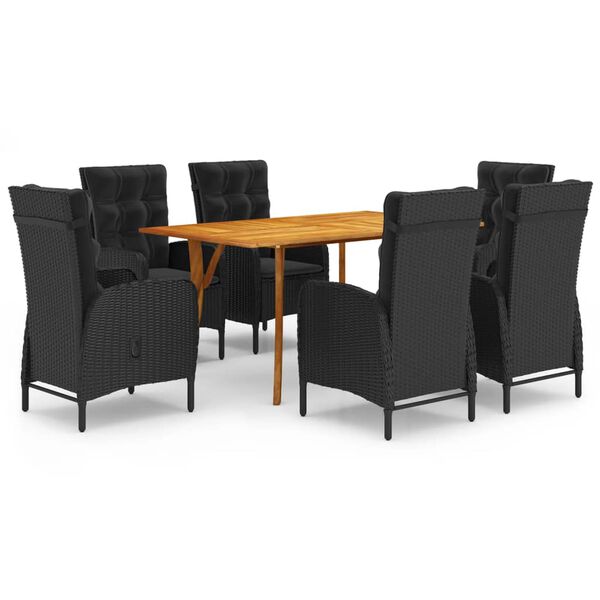 vidaXL 7 Piece Garden Dining Set Black