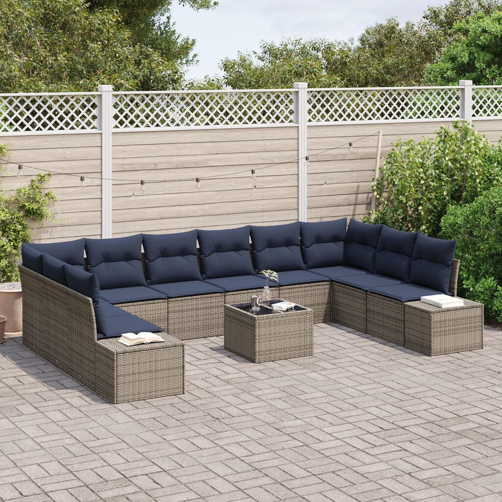vidaXL 11 Piece Garden Sofa Set with Cushions Grey Poly Rattan