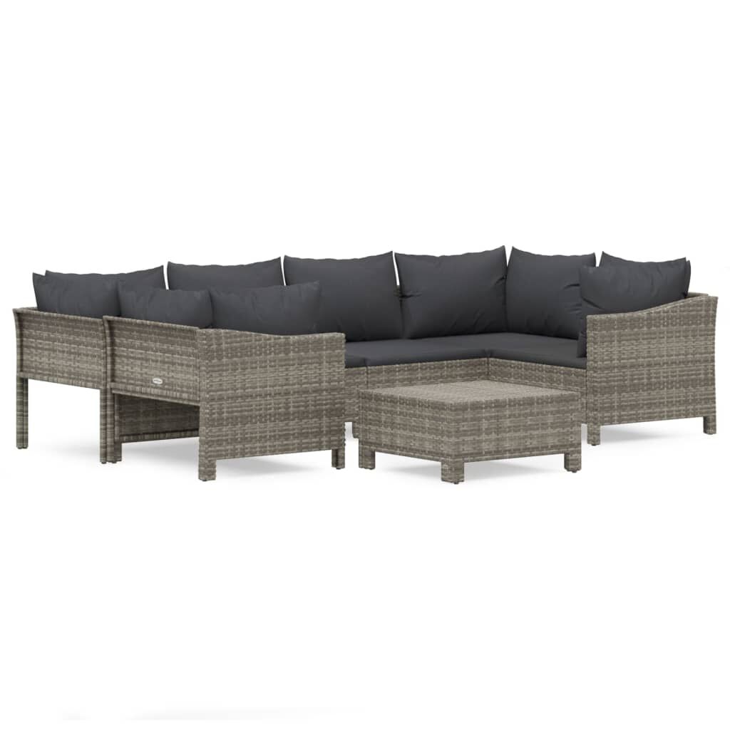 vidaXL 7 Piece Garden Lounge Set with Cushions Grey Poly Rattan