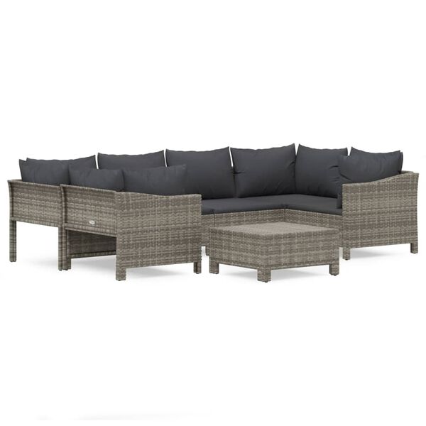 vidaXL 7 Piece Garden Lounge Set with Cushions Grey Poly Rattan