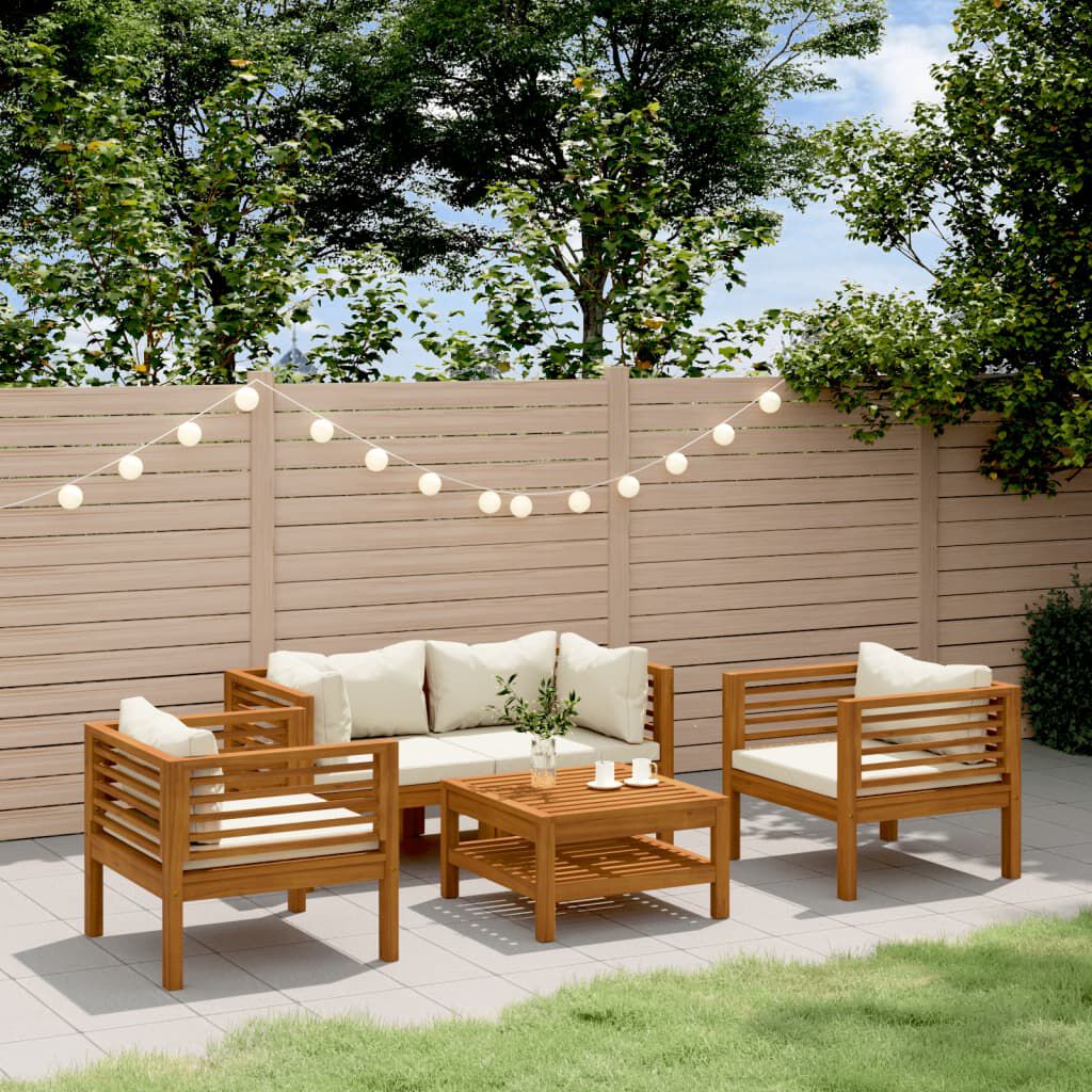 vidaXL 5 Piece Garden Lounge Set with Cream Cushion Solid Acacia Wood